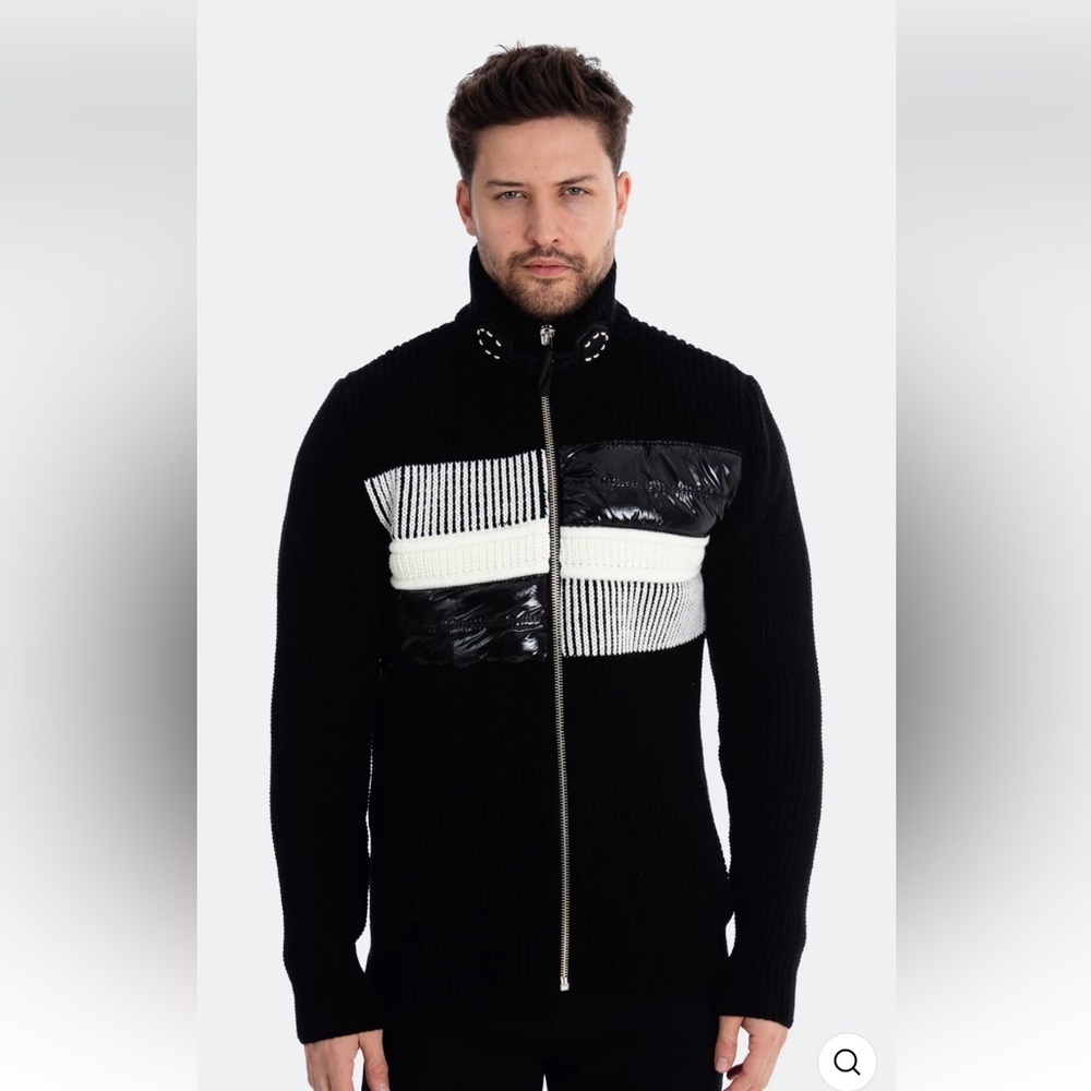 LCR Black Edition Sweater Full Zip Cardigan Black Chunky Knit Men's Size XXL NWT